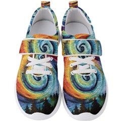 Cosmic Rainbow Quilt Artistic Swirl Spiral Forest Silhouette Fantasy Men s Velcro Strap Shoes