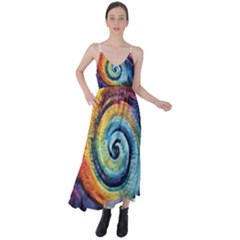 Cosmic Rainbow Quilt Artistic Swirl Spiral Forest Silhouette Fantasy Tie Back Maxi Dress by Maspions