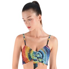 Cosmic Rainbow Quilt Artistic Swirl Spiral Forest Silhouette Fantasy Woven Tie Front Bralet by Maspions