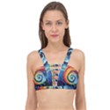 Cosmic Rainbow Quilt Artistic Swirl Spiral Forest Silhouette Fantasy Cage Up Bikini Top View1