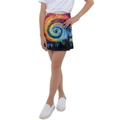 Cosmic Rainbow Quilt Artistic Swirl Spiral Forest Silhouette Fantasy Kids  Tennis Skirt by Maspions