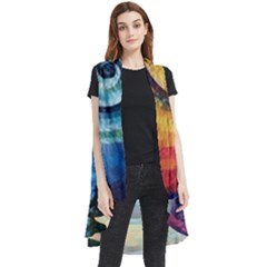 Cosmic Rainbow Quilt Artistic Swirl Spiral Forest Silhouette Fantasy Sleeveless Chiffon Waistcoat Shirt