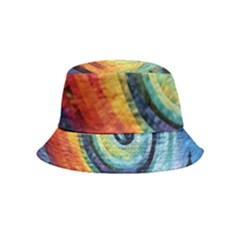 Cosmic Rainbow Quilt Artistic Swirl Spiral Forest Silhouette Fantasy Bucket Hat (kids) by Maspions