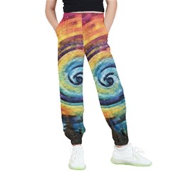 Cosmic Rainbow Quilt Artistic Swirl Spiral Forest Silhouette Fantasy Kids  Joggers by Maspions