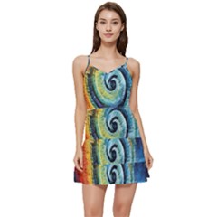 Cosmic Rainbow Quilt Artistic Swirl Spiral Forest Silhouette Fantasy Short Frill Dress