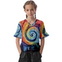 Cosmic Rainbow Quilt Artistic Swirl Spiral Forest Silhouette Fantasy Kids  V-Neck Horn Sleeve Blouse View1