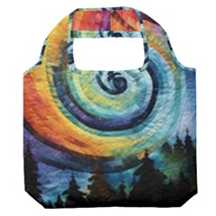 Cosmic Rainbow Quilt Artistic Swirl Spiral Forest Silhouette Fantasy Premium Foldable Grocery Recycle Bag by Maspions