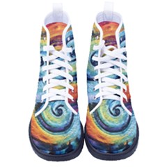 Cosmic Rainbow Quilt Artistic Swirl Spiral Forest Silhouette Fantasy Men s High-top Canvas Sneakers