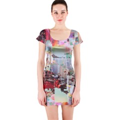 Digital Computer Technology Office Information Modern Media Web Connection Art Creatively Colorful C Short Sleeve Bodycon Dress