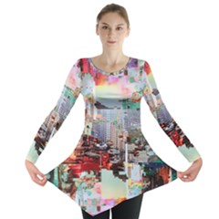 Digital Computer Technology Office Information Modern Media Web Connection Art Creatively Colorful C Long Sleeve Tunic 