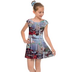 Digital Computer Technology Office Information Modern Media Web Connection Art Creatively Colorful C Kids  Cap Sleeve Dress by Maspions