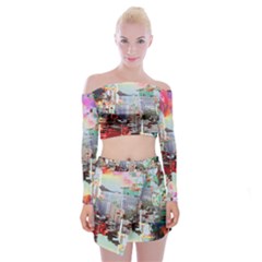 Digital Computer Technology Office Information Modern Media Web Connection Art Creatively Colorful C Off Shoulder Top With Mini Skirt Set