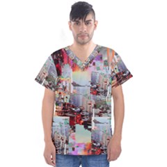 Digital Computer Technology Office Information Modern Media Web Connection Art Creatively Colorful C Men s V-neck Scrub Top