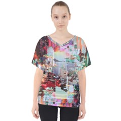 Digital Computer Technology Office Information Modern Media Web Connection Art Creatively Colorful C V-neck Dolman Drape Top