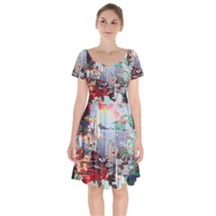 Digital Computer Technology Office Information Modern Media Web Connection Art Creatively Colorful C Short Sleeve Bardot Dress