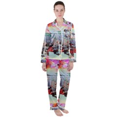 Digital Computer Technology Office Information Modern Media Web Connection Art Creatively Colorful C Women s Long Sleeve Satin Pajamas Set	