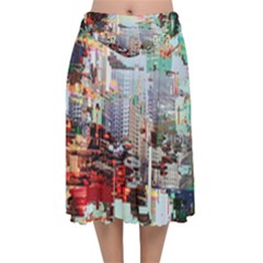 Digital Computer Technology Office Information Modern Media Web Connection Art Creatively Colorful C Velvet Flared Midi Skirt