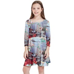 Digital Computer Technology Office Information Modern Media Web Connection Art Creatively Colorful C Kids  Quarter Sleeve Skater Dress