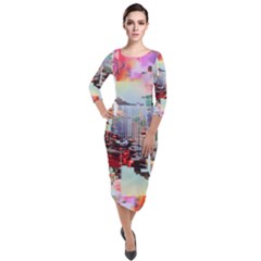 Digital Computer Technology Office Information Modern Media Web Connection Art Creatively Colorful C Quarter Sleeve Midi Velour Bodycon Dress by Maspions