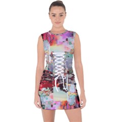 Digital Computer Technology Office Information Modern Media Web Connection Art Creatively Colorful C Lace Up Front Bodycon Dress by Maspions