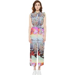 Digital Computer Technology Office Information Modern Media Web Connection Art Creatively Colorful C Women s Frill Top Chiffon Jumpsuit by Maspions