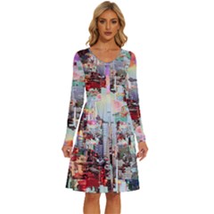 Digital Computer Technology Office Information Modern Media Web Connection Art Creatively Colorful C Long Sleeve Dress With Pocket by Maspions