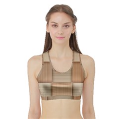 Wooden Wickerwork Texture Square Pattern Sports Bra With Border by Maspions