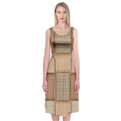 Wooden Wickerwork Texture Square Pattern Midi Sleeveless Dress