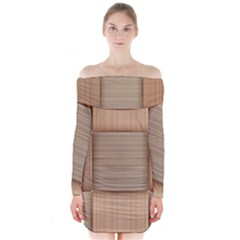 Wooden Wickerwork Texture Square Pattern Long Sleeve Off Shoulder Dress