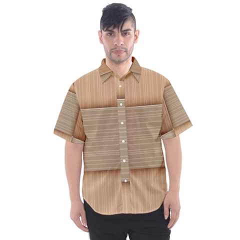 Wooden Wickerwork Texture Square Pattern Men s Short Sleeve Shirt by Maspions