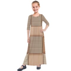 Wooden Wickerwork Texture Square Pattern Kids  Quarter Sleeve Maxi Dress