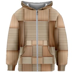 Wooden Wickerwork Texture Square Pattern Kids  Zipper Hoodie Without Drawstring