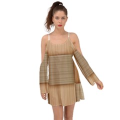 Wooden Wickerwork Texture Square Pattern Boho Dress