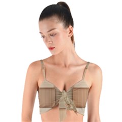 Wooden Wickerwork Texture Square Pattern Woven Tie Front Bralet