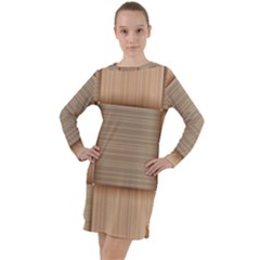 Wooden Wickerwork Texture Square Pattern Long Sleeve Hoodie Dress by Maspions