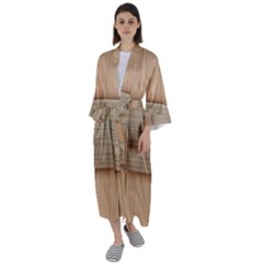 Wooden Wickerwork Texture Square Pattern Maxi Satin Kimono