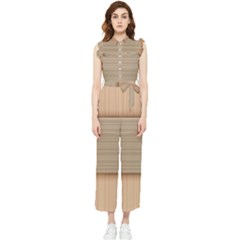 Wooden Wickerwork Texture Square Pattern Women s Frill Top Chiffon Jumpsuit by Maspions