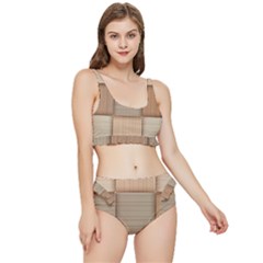 Wooden Wickerwork Texture Square Pattern Frilly Bikini Set