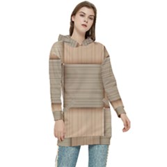 Wooden Wickerwork Texture Square Pattern Women s Long Oversized Pullover Hoodie