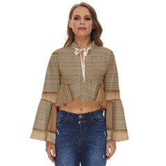 Wooden Wickerwork Texture Square Pattern Boho Long Bell Sleeve Top