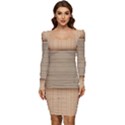 Wooden Wickerwork Texture Square Pattern Women Long Sleeve Ruched Stretch Jersey Dress View1