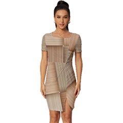 Wooden Wickerwork Texture Square Pattern Fitted Knot Split End Bodycon Dress by Maspions