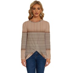 Wooden Wickerwork Texture Square Pattern Long Sleeve Crew Neck Pullover Top