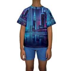 Digital Art Artwork Illustration Vector Buiding City Kids  Short Sleeve Swimwear