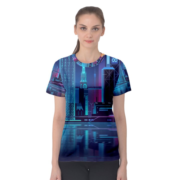 Digital Art Artwork Illustration Vector Buiding City Women s Sport Mesh T-Shirt