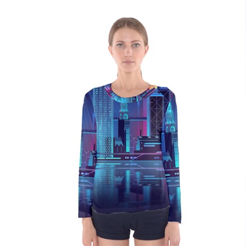 Digital Art Artwork Illustration Vector Buiding City Women s Long Sleeve T-shirt by Maspions