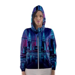 Digital Art Artwork Illustration Vector Buiding City Women s Hooded Windbreaker