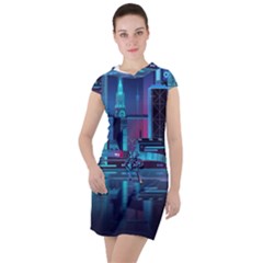 Digital Art Artwork Illustration Vector Buiding City Drawstring Hooded Dress