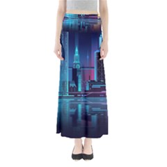 Digital Art Artwork Illustration Vector Buiding City Full Length Maxi Skirt