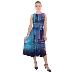 Digital Art Artwork Illustration Vector Buiding City Midi Tie-back Chiffon Dress